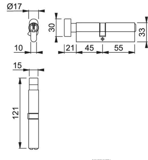 HOPPE ARRONE AR-MK-3121-37-FD-NP - Key & Oval Turn Euro Profile Cylinder FD -55/45 mm - 100 mm